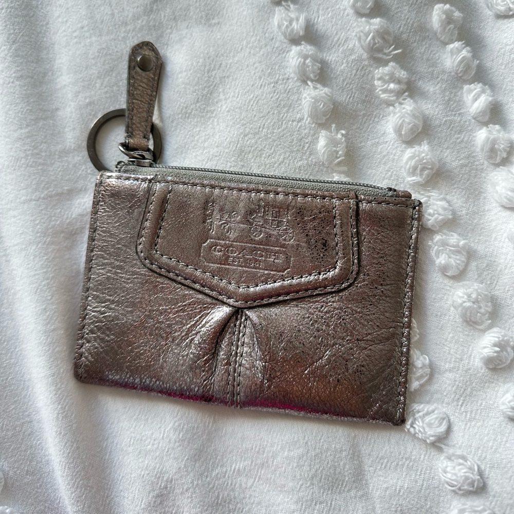 COACH Metallic Silver Leather Wallet with Keyring